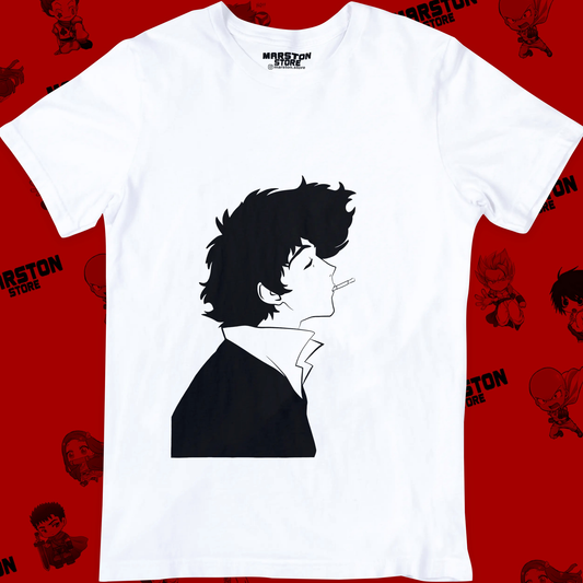 Polera blanca de Cowboy Bebop con Spike Spiegel