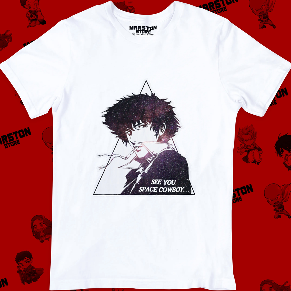 Polera blanca de Cowboy Bebop con Spike Spiegel