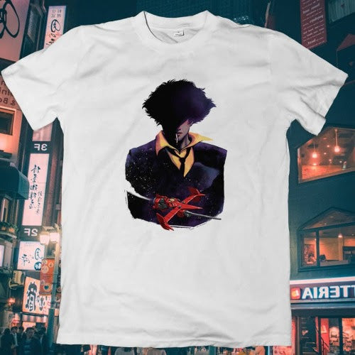 Polera blanca de Cowboy Bebop con Spike Spiegel