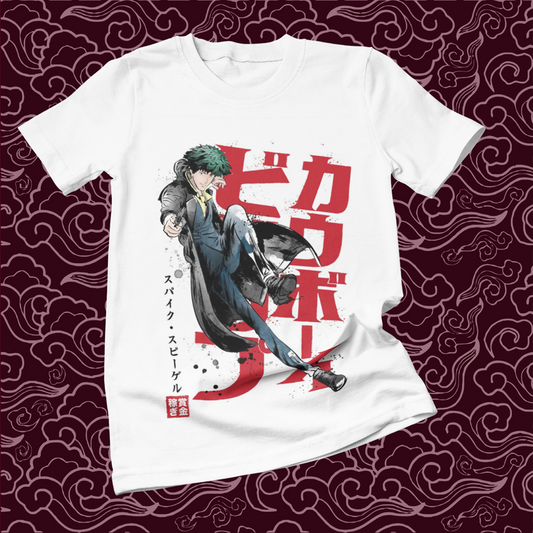 Polera blanca de Cowboy Bebop con Spike Spiegel