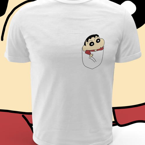 Polera blanca de Crayon Shin-chan con diseño de bolsillo