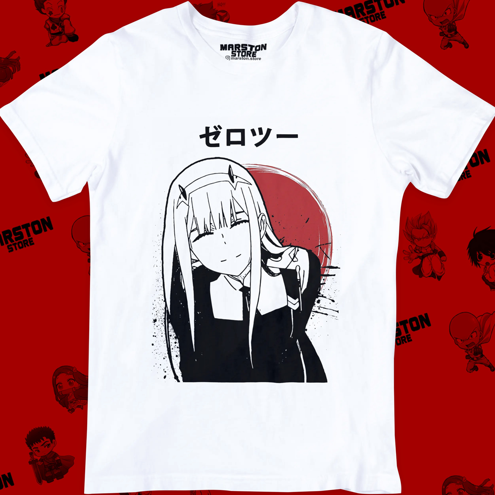 Polera blanca de Darling in the Franxx con Zero Two