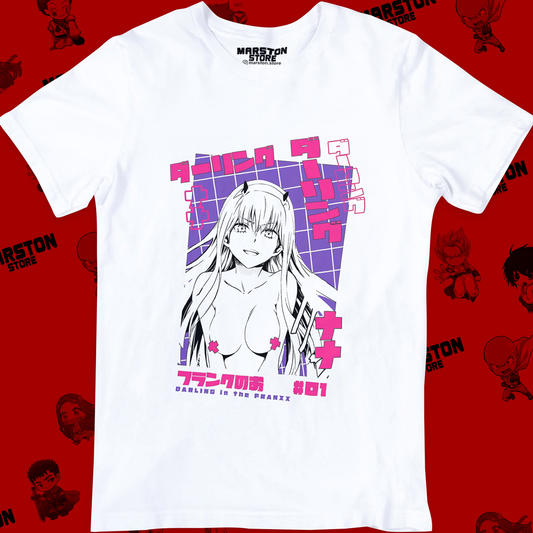 Polera blanca de Darling in the Franxx con Zero Two