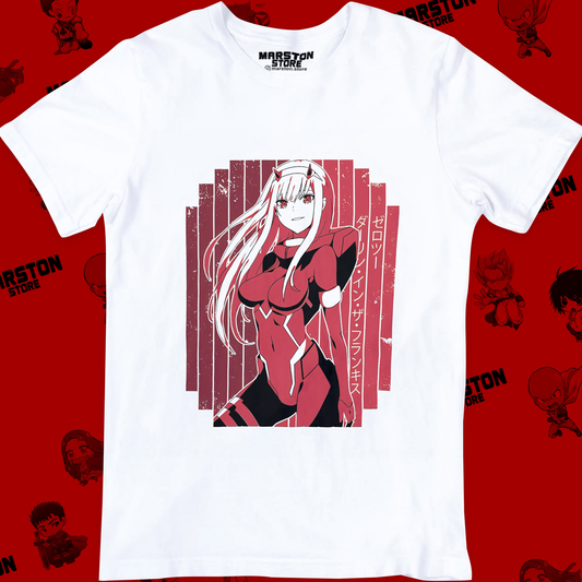 Polera blanca de Darling in the Franxx con Zero Two