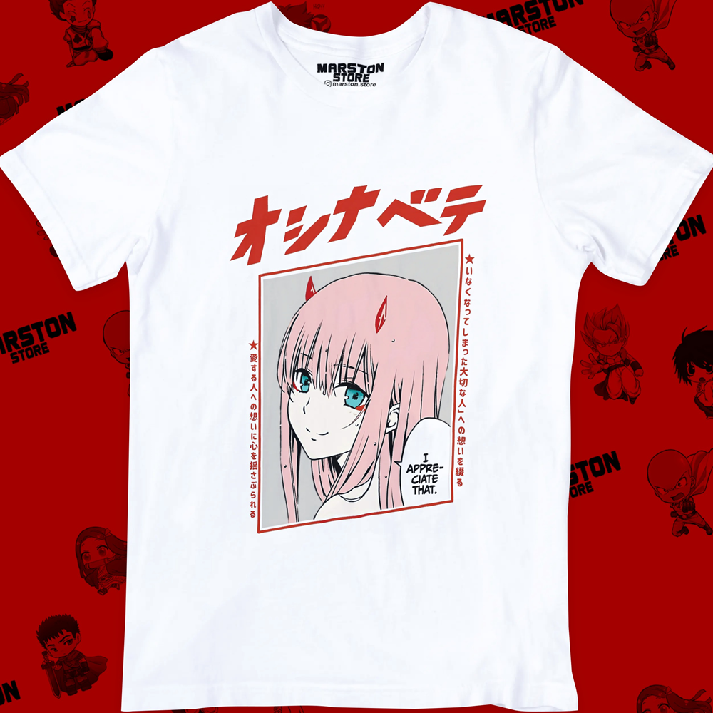 Polera blanca de Darling in the Franxx con Zero Two