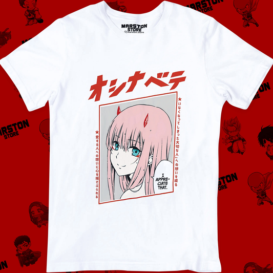 Polera blanca de Darling in the Franxx con Zero Two