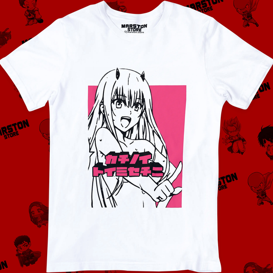 Polera blanca de Darling in the Franxx con Zero Two