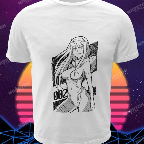 Polera blanca de Darling in the Franxx con Zero Two