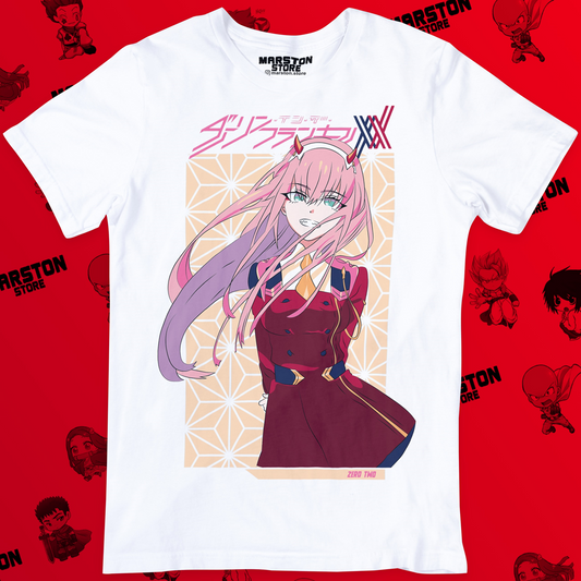 Polera blanca de Darling in the Franxx con Zero Two