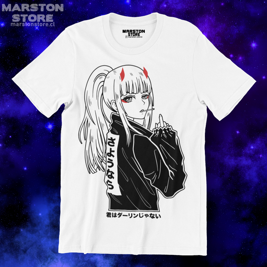 Polera blanca de Darling in the Franxx con Zero Two