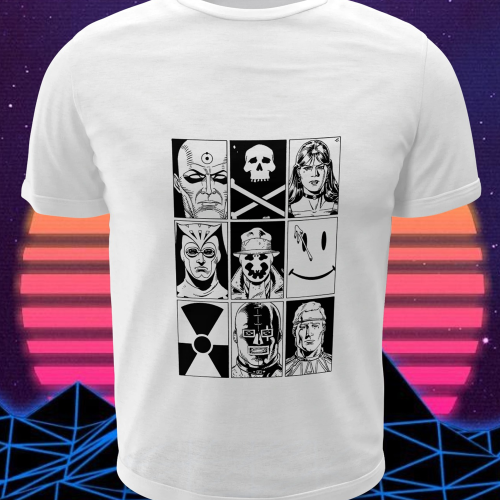 Polera blanca DC con diseño de Watchmen