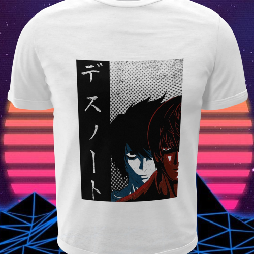 Polera blanca de Death Note con Light Yagami y L