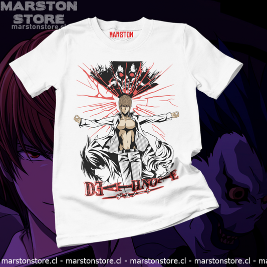 Polera blanca de Death Note con Light Yagami y Ryuk