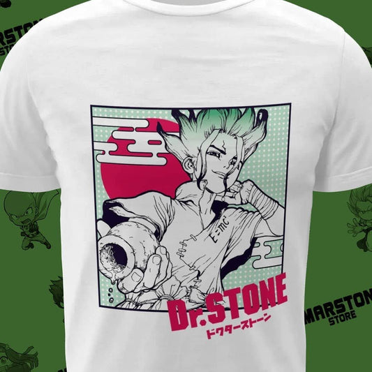 Polera blanca de Dr. Stone con Senku Ishigami