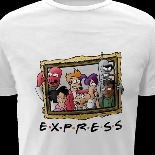 Polera blanca de Futurama con diseño Friends