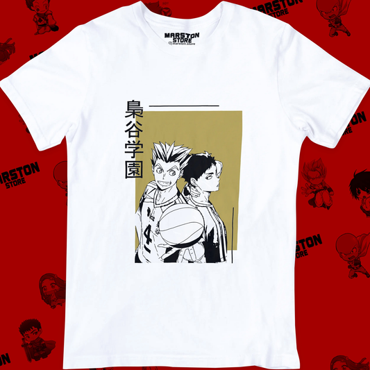 Polera blanca de Haikyuu!! con Kotaro Bokuto y Keiji Akaashi