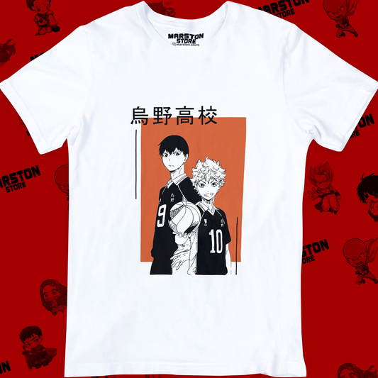Polera blanca de Haikyuu!! con Shoyo Hinata y Tobio Kageyama