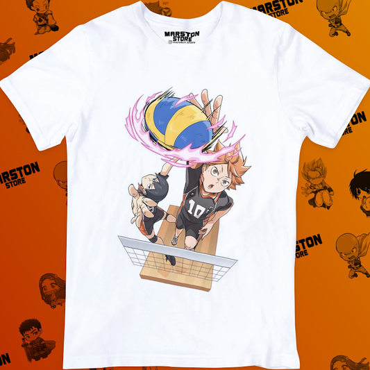 Polera blanca de Haikyuu!! con Shoyo Hinata y Tobio Kageyama