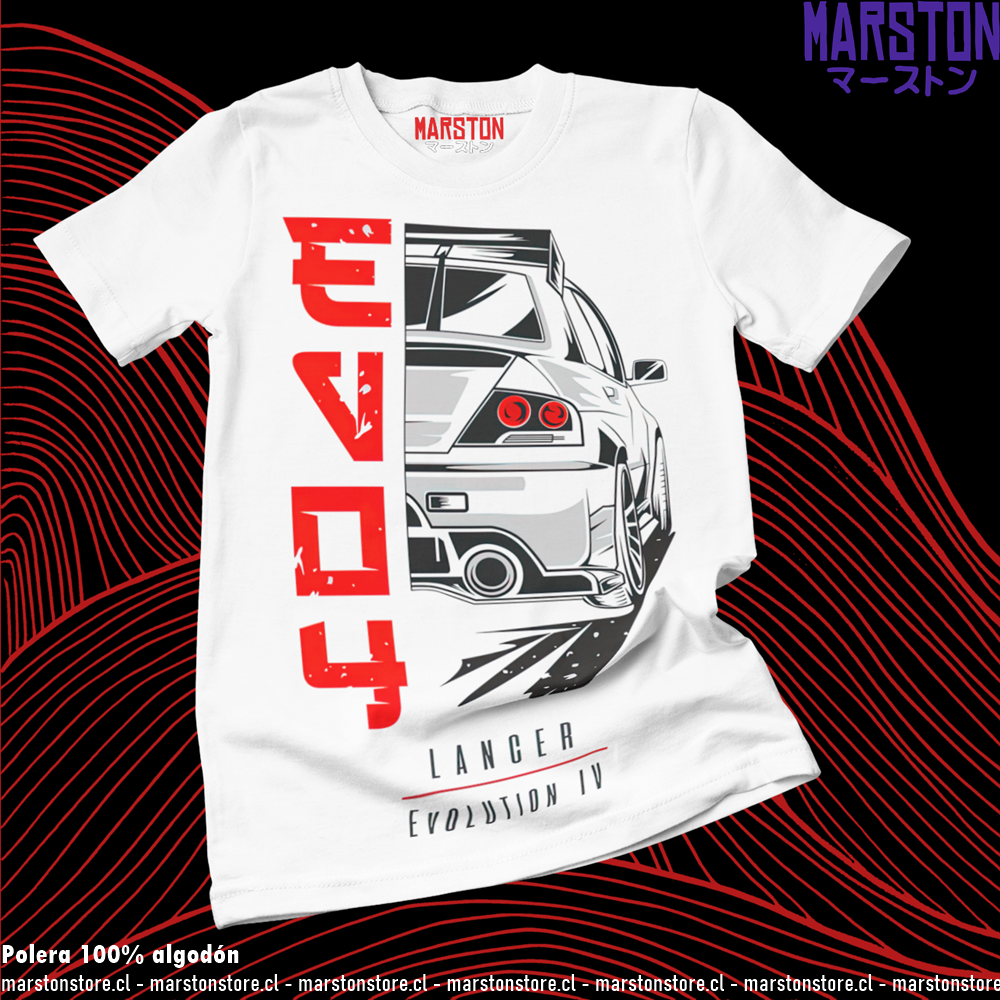 Polera blanca de Initial D con Lancer Evolution IV