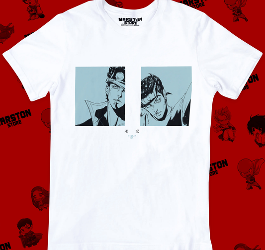 Polera blanca de JoJo's Bizarre Adventure con diseño anime