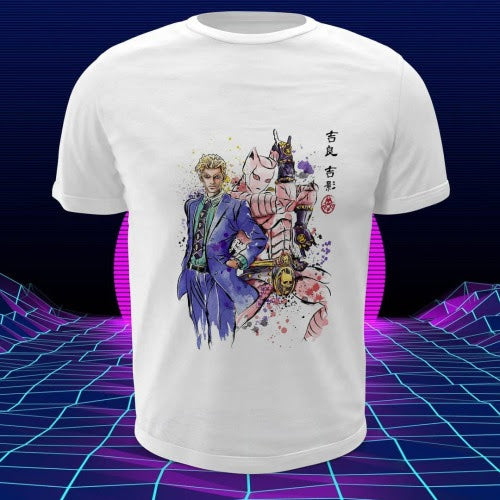 Polera blanca de JoJo's Bizarre Adventure con diseño anime