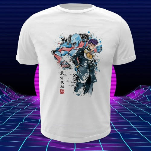 Polera blanca de JoJo's Bizarre Adventure con diseño anime