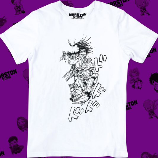 Polera blanca de JoJo's Bizarre Adventure con diseño anime