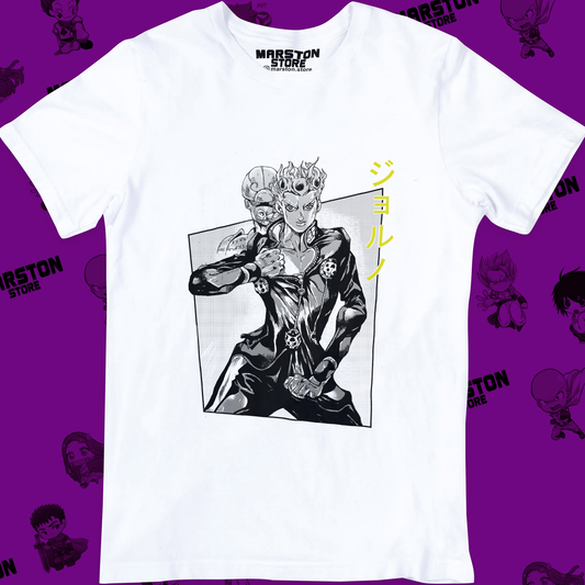 Polera blanca de JoJo's Bizarre Adventure con diseño anime
