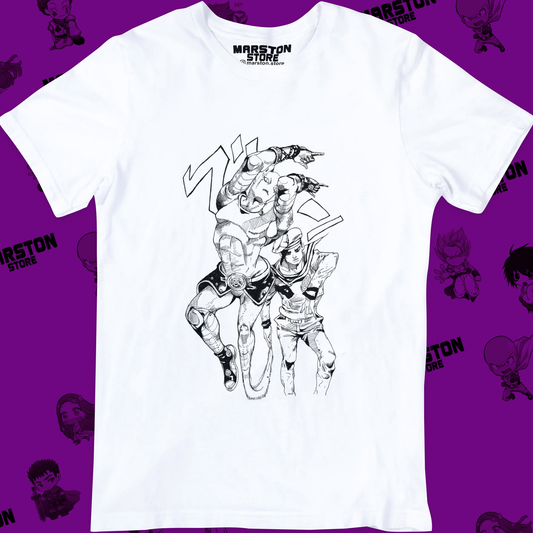 Polera blanca de JoJo's Bizarre Adventure con diseño anime
