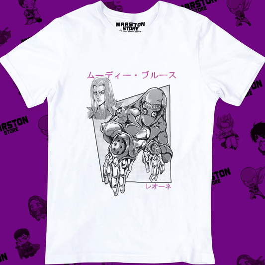 Polera blanca de JoJo's Bizarre Adventure con diseño anime