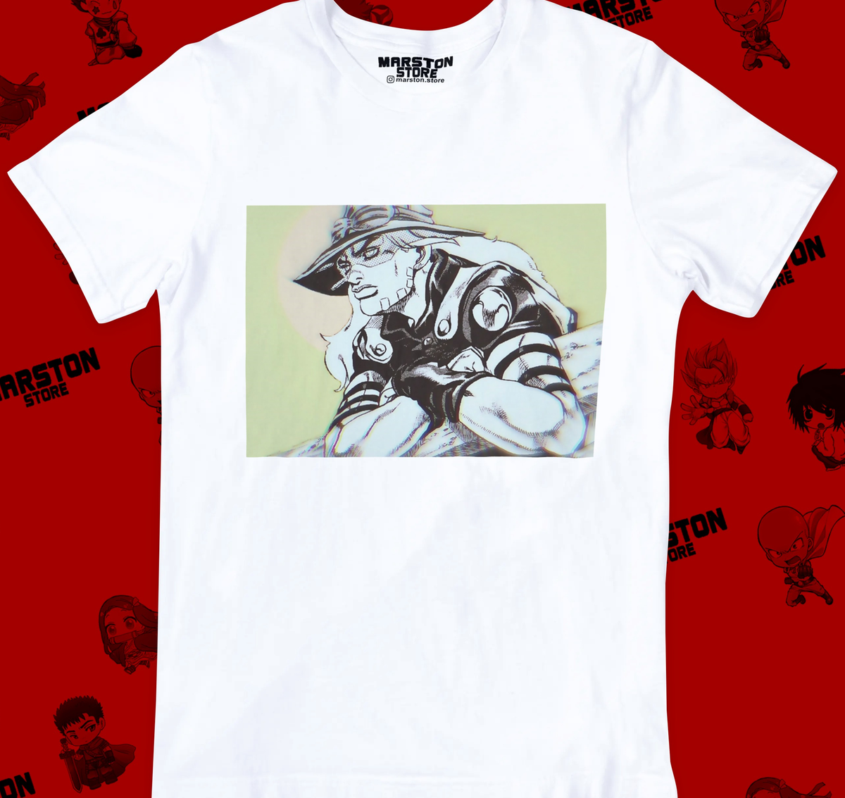 Polera blanca de JoJo's Bizarre Adventure con diseño anime