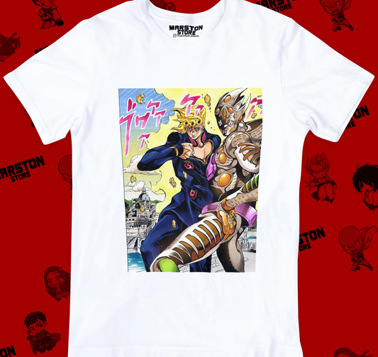 Polera blanca de JoJo's Bizarre Adventure con diseño anime
