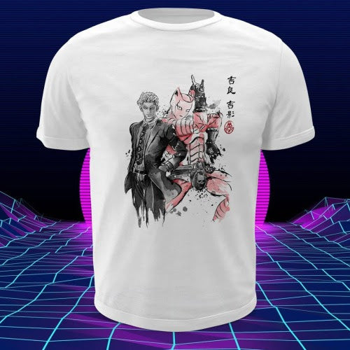 Polera blanca de JoJo's Bizarre Adventure con diseño anime