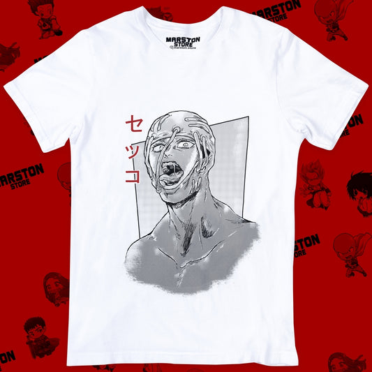 Polera blanca de JoJo's Bizarre Adventure con diseño anime