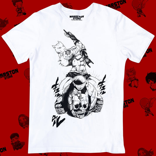 Polera blanca de JoJo's Bizarre Adventure con diseño anime