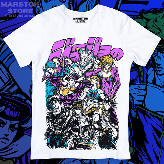 Polera blanca de JoJo's Bizarre Adventure con diseño anime