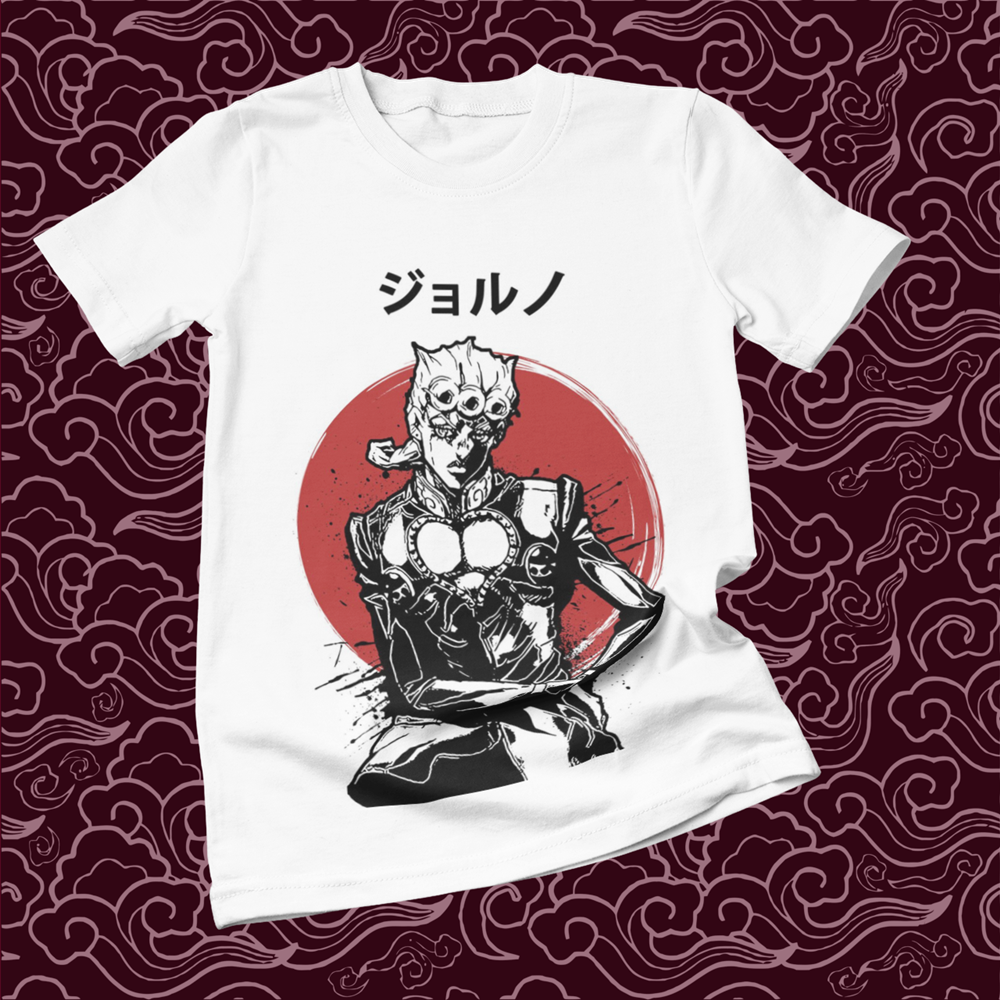 Polera blanca de JoJo's Bizarre Adventure con Giorno Giovanna