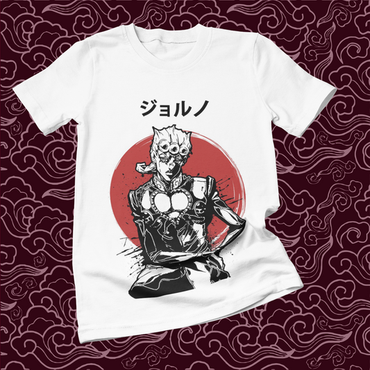 Polera blanca de JoJo's Bizarre Adventure con Giorno Giovanna
