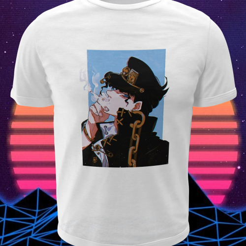 Polera blanca de JoJo's Bizarre Adventure con Jotaro Kujo