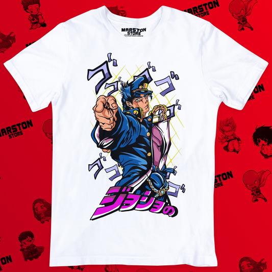 Polera blanca de JoJo's Bizarre Adventure con Jotaro Kujo
