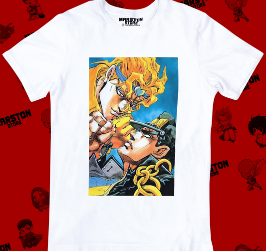 Polera blanca de JoJo's Bizarre Adventure con Jotaro Kujo y DIO