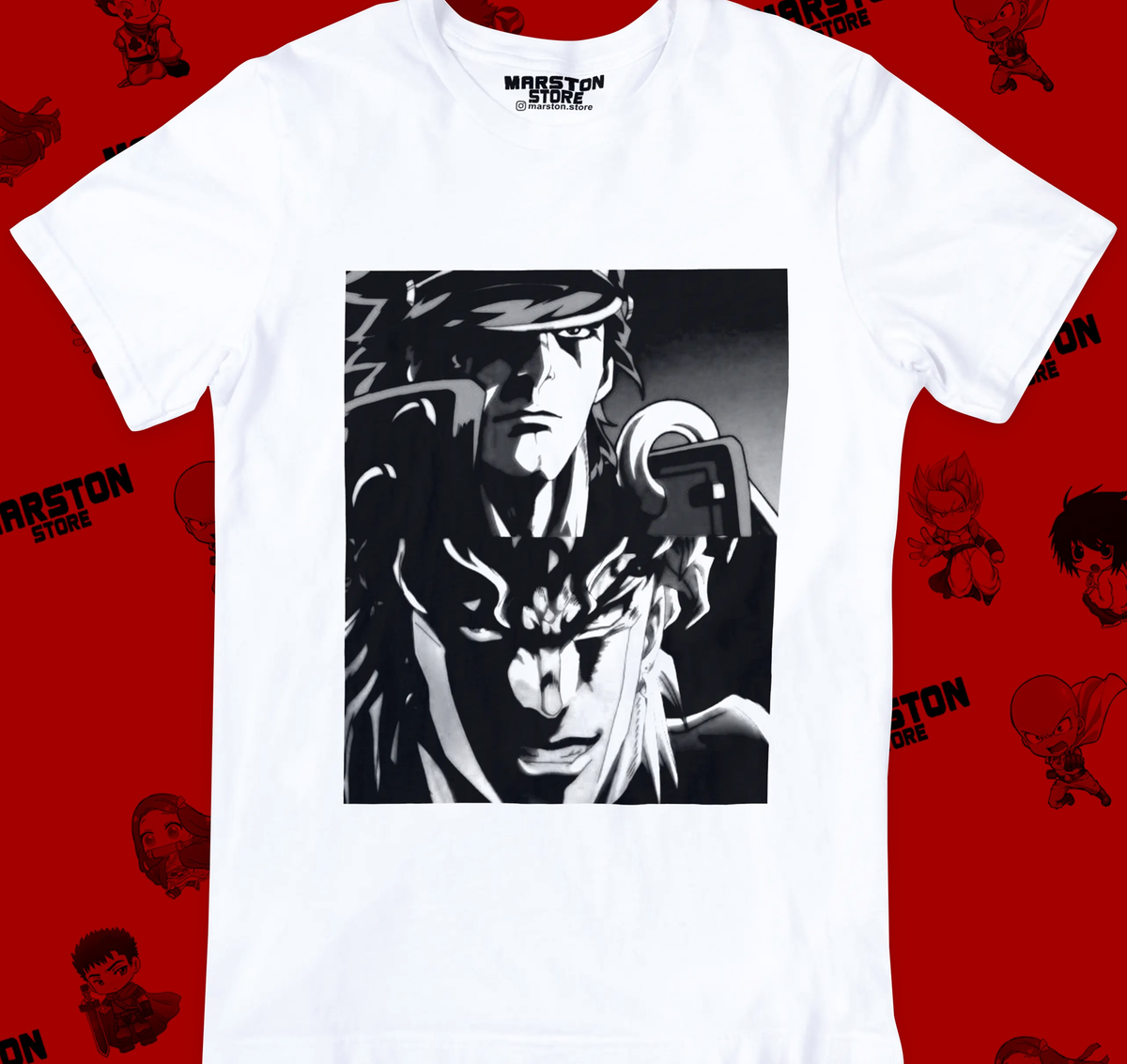 Polera blanca de JoJo's Bizarre Adventure con Jotaro Kujo y DIO