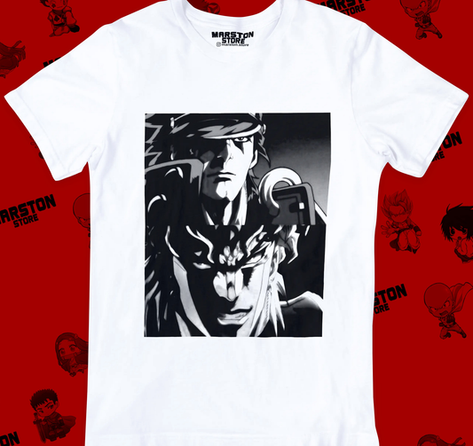 Polera blanca de JoJo's Bizarre Adventure con Jotaro Kujo y DIO
