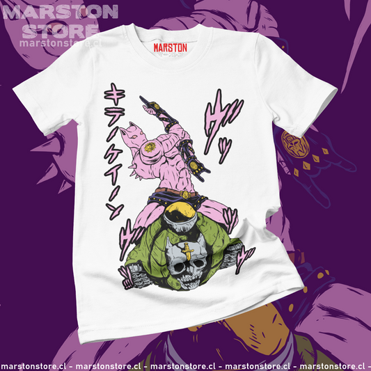Polera blanca de JoJo's Bizarre Adventure con Killer Queen