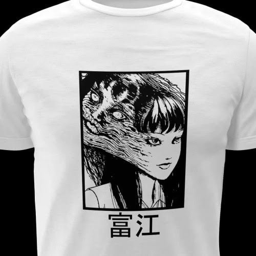 Polera blanca de Junji Ito con Tomie