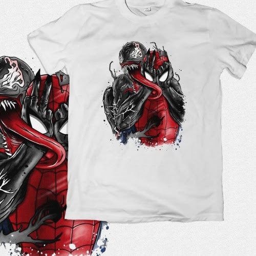 Polera blanca Marvel con Venom y Spider-Man