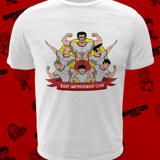 Polera blanca de Mob Psycho 100 del Club de Fisicoculturismo