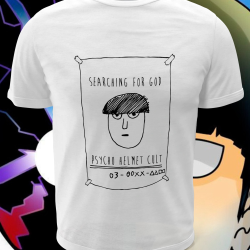 Polera blanca de Mob Psycho 100 con diseño Psycho Helmet Club