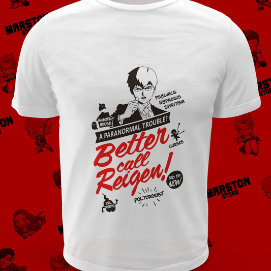 Polera blanca de Mob Psycho 100 con Reigen Arataka