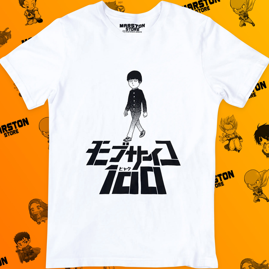 Polera blanca de Mob Psycho 100 con Shigeo Kageyama, Mob